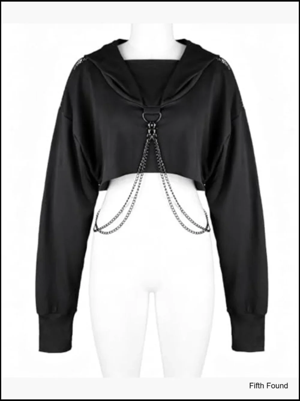 Fishnet Cropped Hoodie with Chain Long Sleeve Mesh Top Festival Rave Outfits - Picture 4 of 7